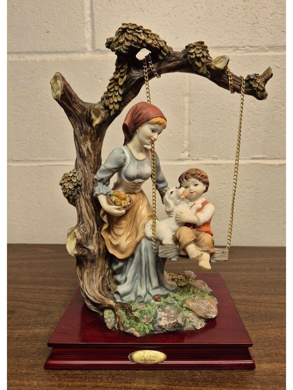 The Natelia Collection Figurine Mother and Child on Swing with Dog